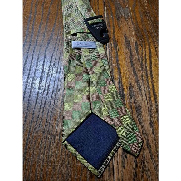 New Galo Cossinni Silk Handmade Mens Dress Neck Tie Green Brown - Picture 3 of 4